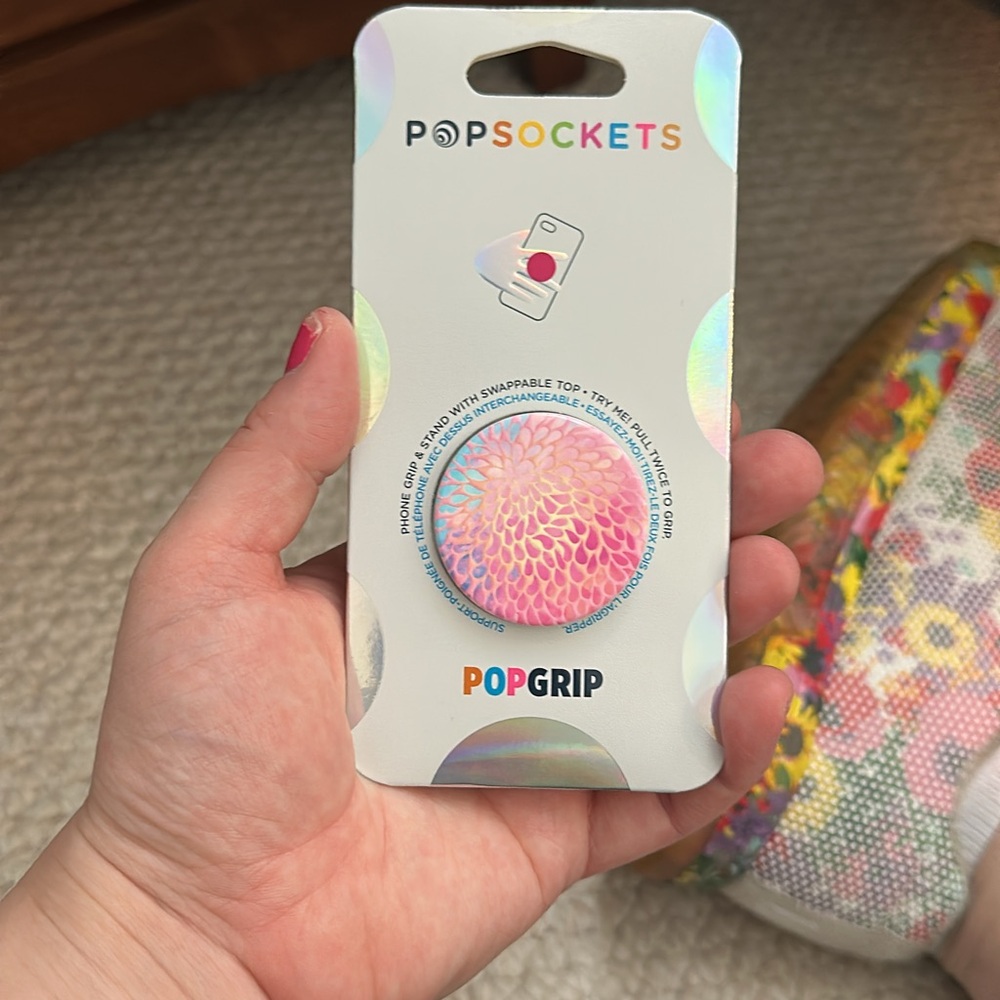 PopSocket PopGrip Pink and White Floral Design